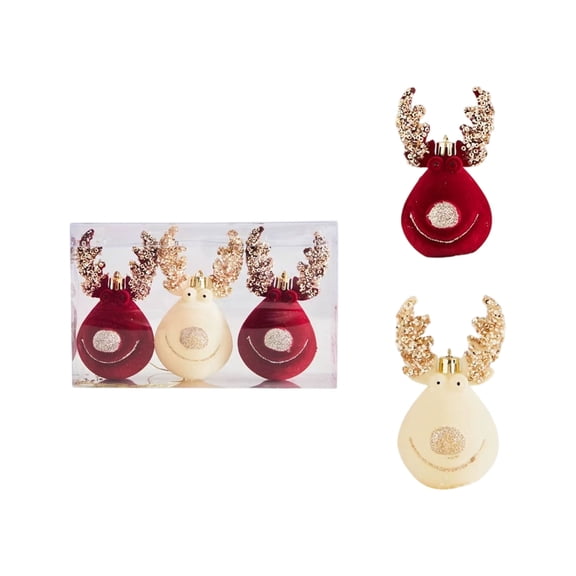 Uutvery 1Pcs Flocked Christmas Decoration Deer Christmas Ball, Red Velvet Holiday Gift Decoration Product for Themed Christmas Party Decorations