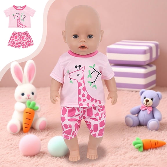 Uutvery 2 Pcs Doll Clothes, Cotton Short Sleeve Summer Outfit, Reborn Doll Shorts Costume for 18In Doll, Elastic Easy Dress Seasonal Holiday Gift