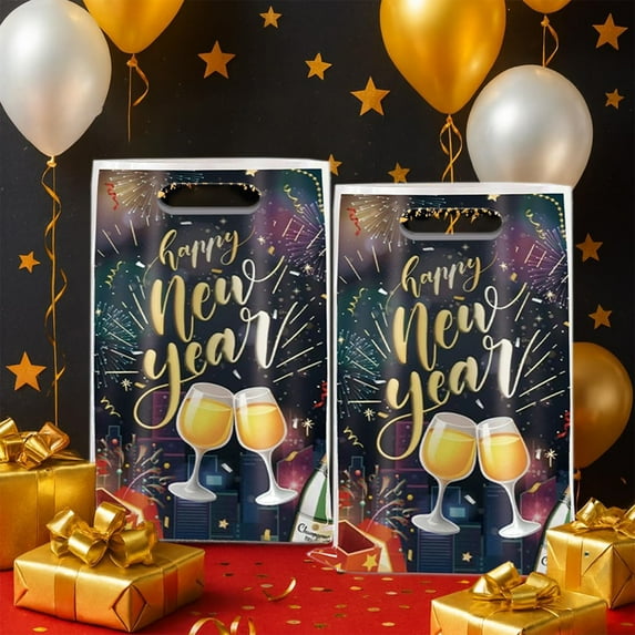 Uutvery 20 Pcs 2026 New Year Gift Bags, Party Favor Candy Bags with Designs, Holiday Gift Wrapping Bags, Celebration Treat Bags
