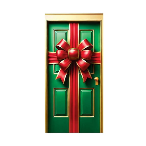 Uutvery 2025 New Christmas Door Cover with Elastic Material, 35x71 Inch 3D Visual Bow Tie Design, Indoor Outdoor Holiday Decorations Party Celebrations Home Office