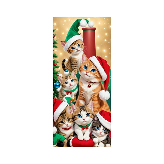 Uutvery 2025 New Christmas Door Cover with Elastic Material, 35x71 Inch Traditional Christmas Bow Tie Design, Holiday Door Wall Decoration Party Office Home Decor