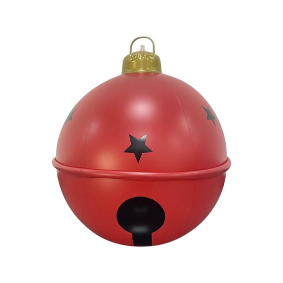 Uutvery 24 Inch Inflatable Christmas Ball with Bow Bells Ornament, Large PVC Holiday Tree Hanging Decoration, for Outdoor Yard and Indoor Festive Party Decor