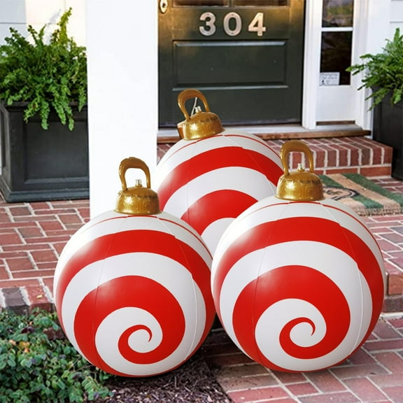 Uutvery 24 Inch Outdoor Christmas Inflatable Ball with Air Pump, Complete Set Large PVC Holiday Decor, Festive Ornament for Yard Lawn Porch Garden, Includes Pump