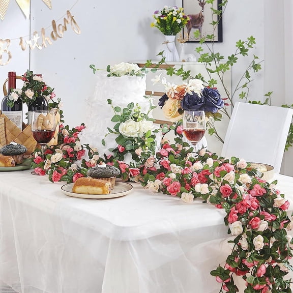 Uutvery 245cm Artificial Rose Vines, Simulation Flower Decorative Rattan for Home Wedding Thanksgiving, Timeless Enchanting Fake Flowers Decor, 96.46 Inch