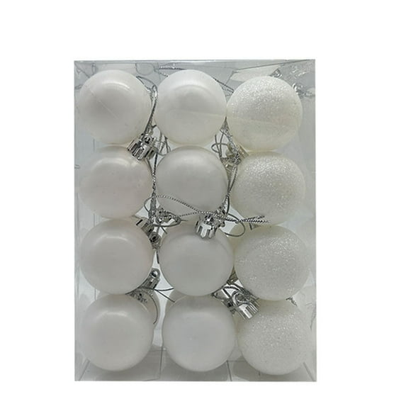 Uutvery 24PCS White Mini Christmas Balls Ornaments 3cm Shatterproof Plastic Glitter Decorative Hanging Balls for Xmas Tree Holiday Wedding Party Home Decor