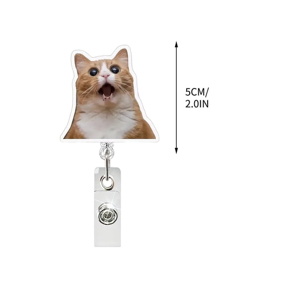 Uutvery 2D Cute Expression Cat Acrylic Badge, Stretch Scroll Clip Flat ID Holder, Playful Pet Themed Accessory for Work Events Conventions, Fun Functional Clip