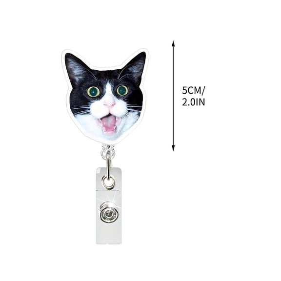 Uutvery 2D Cute Expression Cat Acrylic Badge, Stretch Scroll Clip Flat ID Holder, Playful Pet Themed Accessory for Work Events Conventions, Fun Functional Clip