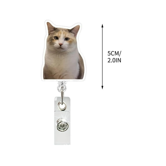 Uutvery 2D Cute Expression Cat Acrylic Badge, Stretch Scroll Clip Flat ID Holder, Playful Pet Themed Accessory for Work Events Conventions, Fun Functional Clip