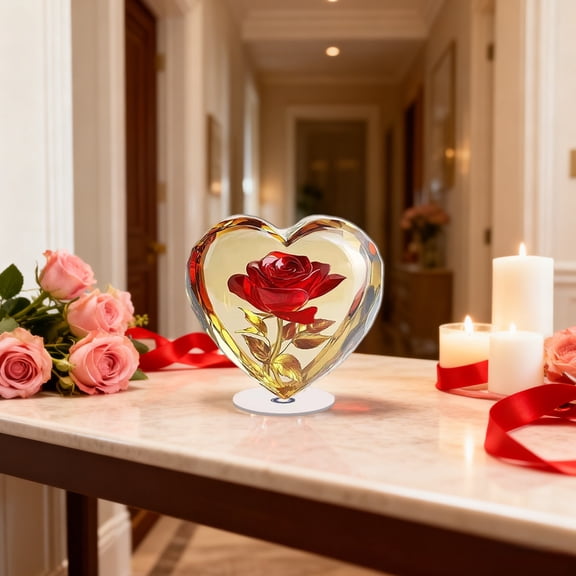 Uutvery 2D Heart Acrylic Rotating Standing Sign, Desktop Decoration for Living Room Bedroom, Valentine’s Day Holiday Inspirational Decor, Multicolor Ornament, 3.94x1.97 Inches