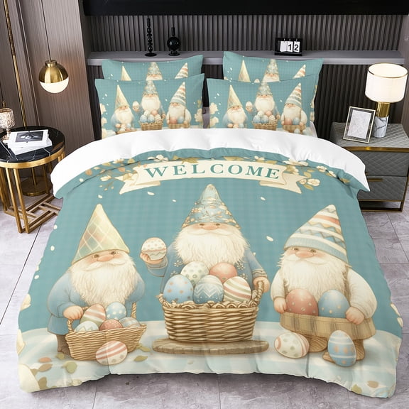 Uutvery 3 Piece Bedding Set, Digital Print Easter Duvet Cover, Microfiber Pillowcases Bed Sheet, Soft Holiday Home Decor, 78.74x90.55 Inches
