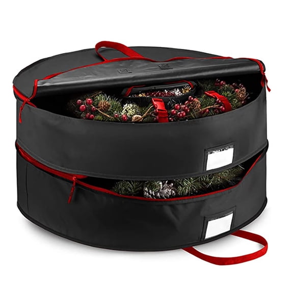 Uutvery 30 Inch Wreath Storage Container,Double Layer Christmas Wreath Storage Bags,Wreath Storage Container with Dual Zippered and Reinforced Handle,Oxford Fabric Insect Proof Storage Box