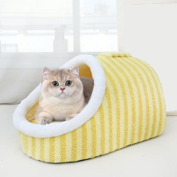 Uutvery 3D Macaron Cat Sleeping Bed, Semi Enclosed Soft Plaid Pet Nest, Portable Washable Cat Dog Bed, 17.7x11.8x9.8 Inches