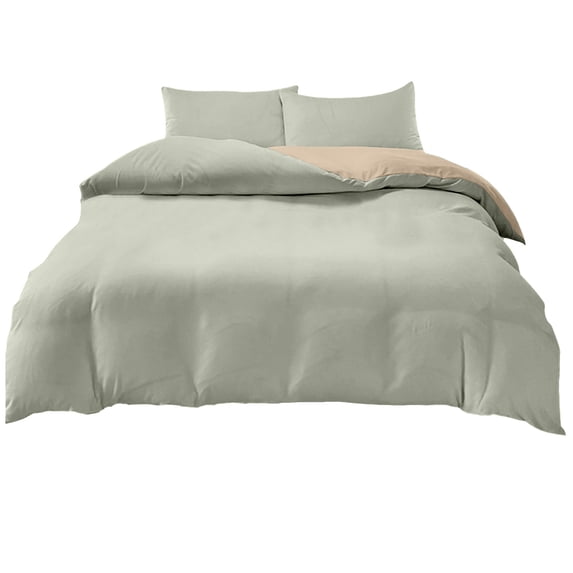 Uutvery 4-Piece Bedding Set, Soft Washed Polyester, Double-Sided Reversible, Matcha Khaki, Includes Duvet Cover Flat Sheet and 2 Pillowcases, Queen Size Set