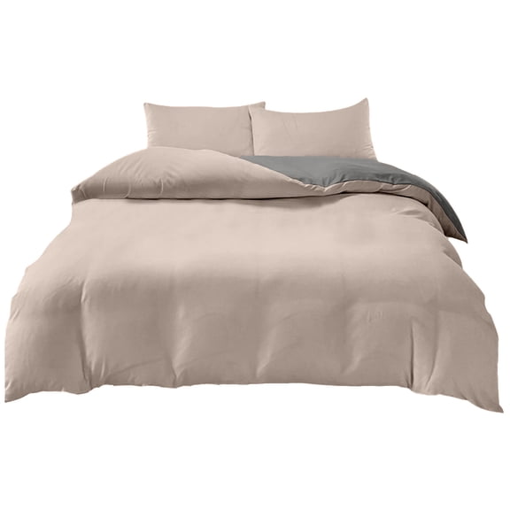 Uutvery 4-Piece Bedding Set, Soft Washed Polyester, Reversible Design, Beige Gray, Includes Duvet Cover Flat Sheet and 2 Pillowcases, All-Season Comfort