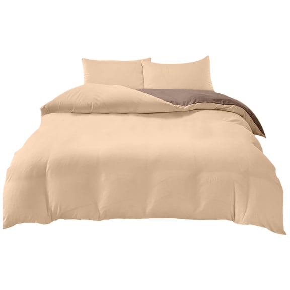 Uutvery 4-Piece Bedding Set, Soft Washed Polyester, Reversible Design, Brown Milk Brown, Includes Duvet Cover Flat Sheet and 2 Pillowcases, Full Size Set