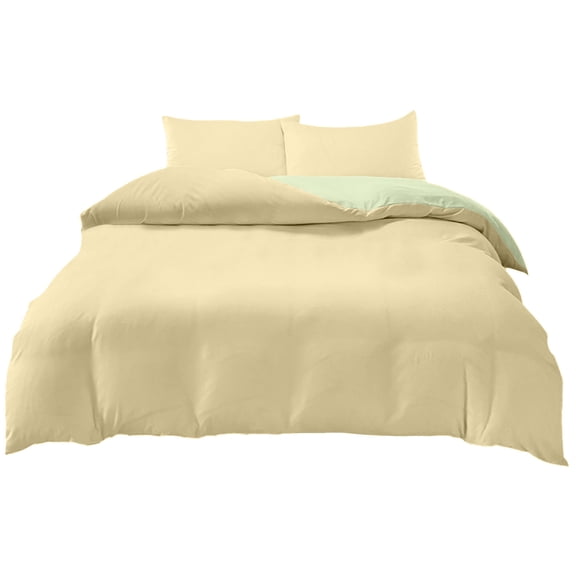 Uutvery 4-Piece Bedding Set, Soft Washed Polyester, Reversible Design, Cheese Light Green, Includes Duvet Cover Flat Sheet and 2 Pillowcases, Full Size Bedding