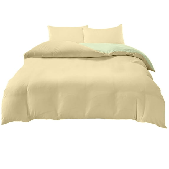 Uutvery 4-Piece Bedding Set, Soft Washed Polyester, Reversible Design, Cheese Light Green, Includes Duvet Cover Flat Sheet and 2 Pillowcases, Queen Size Bedding