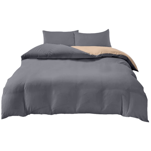 Uutvery 4-Piece Bedding Set, Soft Washed Polyester, Reversible Design, Clear Sky Brown, Includes Duvet Cover Flat Sheet and 2 Pillowcases, Full Size Set
