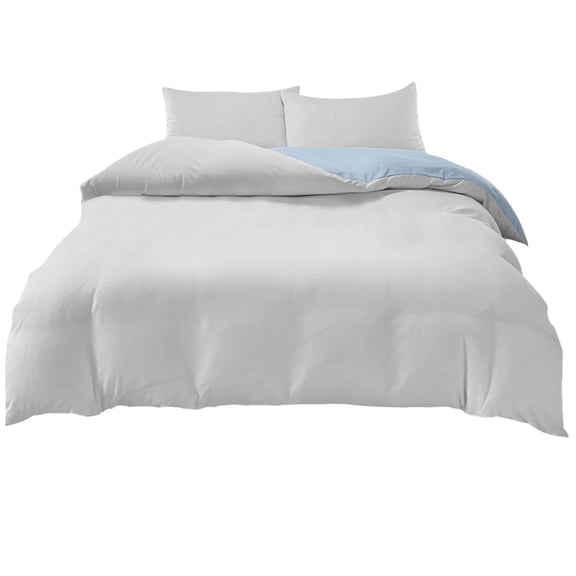 Uutvery 4-Piece Bedding Set, Soft Washed Polyester, Reversible Design, Cream Light Blue, Includes Duvet Cover Flat Sheet and 2 Pillowcases, Queen Size Set