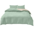thumbnail image 1 of Uutvery 4-Piece Bedding Set, Soft Washed Polyester, Reversible Design, Light Green Light Camel, Includes Duvet Cover Flat Sheet and 2 Pillowcases, Queen Size Bedding, 1 of 7