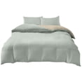 thumbnail image 1 of Uutvery 4-Piece Bedding Set, Soft Washed Polyester, Reversible Design, Matcha Cream, Includes Duvet Cover Flat Sheet and 2 Pillowcases, Soft Breathable Fabric, 1 of 7
