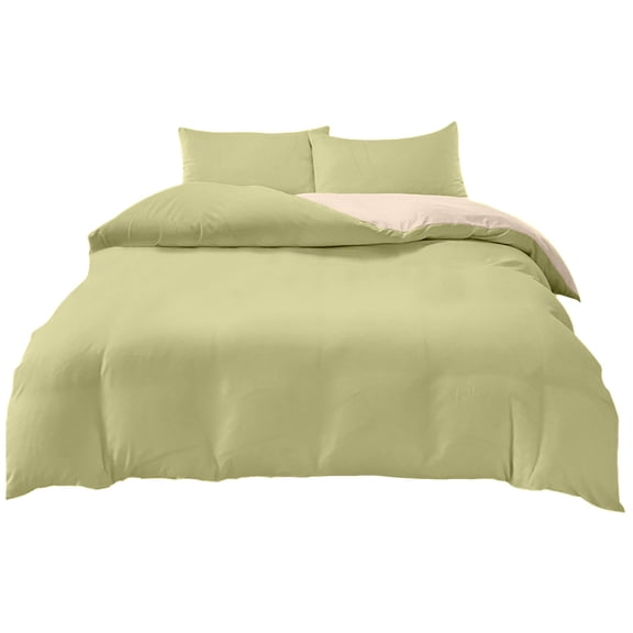 Uutvery 4-Piece Bedding Set, Soft Washed Polyester, Reversible Design, Paris Green Brown, Includes Duvet Cover Flat Sheet and 2 Pillowcases, Full Size Set