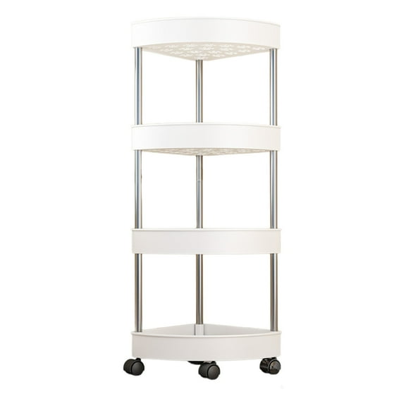 Uutvery 4 Tier Bathroom Corner Shelf Organizer with Removable Rolling Wheels Drainage Holes Storage Rack for Shower Toiletries White