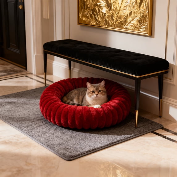 Uutvery 40cm Rabbit Plush Pet Bed, Round Enclosed Warm Cat Bed Dog Bed, Soft Plush Kennel Mat with Non Slip Bottom, 15.75x15.75 Inch, Multiple Colors