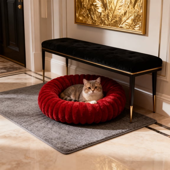 Uutvery 40cm Rabbit Plush Pet Bed, Round Enclosed Warm Cat Bed Dog Bed, Soft Plush Kennel Mat with Non Slip Bottom, 15.75x15.75 Inch, Multiple Colors