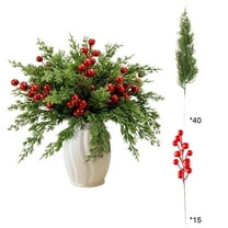 Uutvery 45 Pcs Christmas Artificial Pine Needle Branches 15Pcs Red Berries,Christmas Faux Green Cedar Sprigs Branches,Norfolk Pine Branches with Red Berry Stems for DIY Xmas Garland Decor