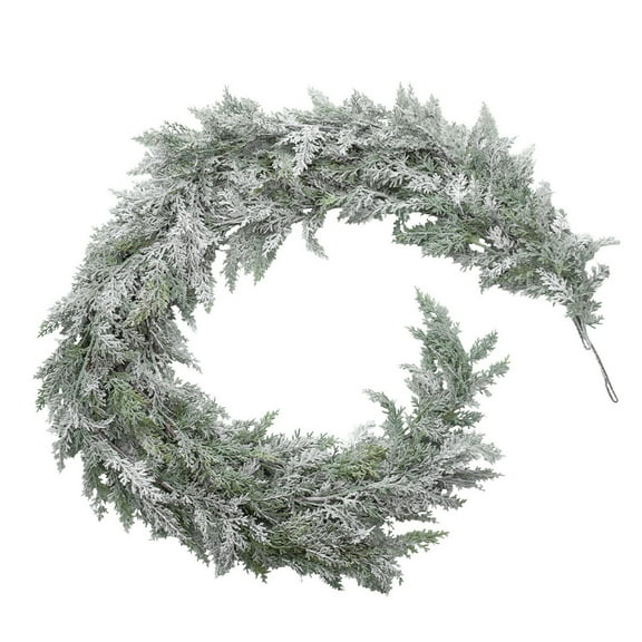 Uutvery 5.9Ft Artificial Flocked Snow Rattan, Needles and Rattan Strips Christmas Decoration, White Winter Garland for Indoor Holiday Decor