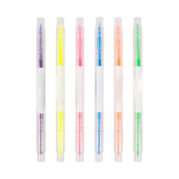 Uutvery 6 Pack Plastic Highlighters, Double Tip Smooth Writing Colour Pens 3 Pack, Bright Cute Highlighters Set, Rainbow Color Highlighters, Assorted Fluorescent Colors for Art Journaling