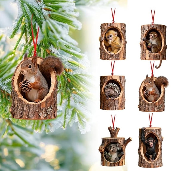 Uutvery 6PC Christmas Ornaments Set, Christmas Tree Decorations with 2D Flat Acrylic Animal Designs,Durable Holiday Decor for Home Office Party,Personalized Christmas Gift for Friends Family