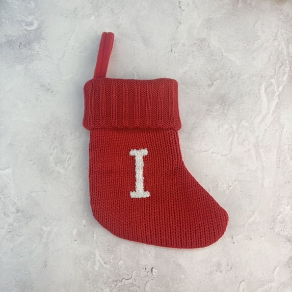 Uutvery 7 Inch Christmas Mini Monogram Stocking Red Cable Knit Monogram Stocking Personalized Large Embroidered Letter Velvet Christmas Stocking for Family Decor and Xmas Tree Fireplace