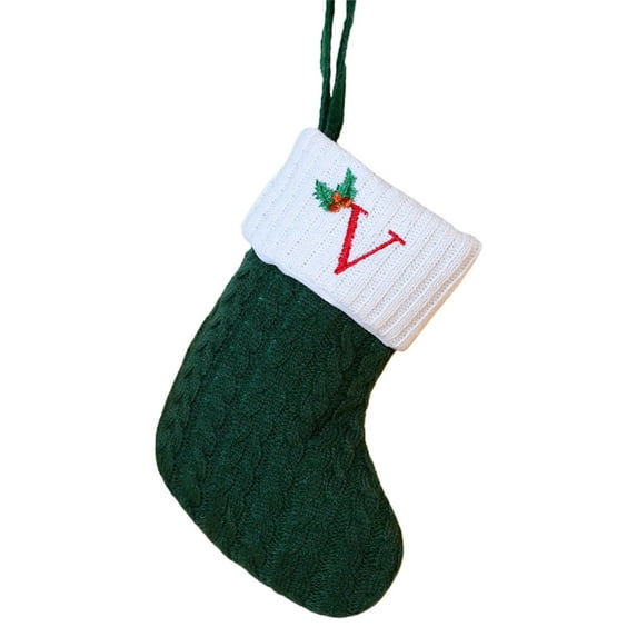 Uutvery 8 Inch Green Monogram Christmas Stocking,Personalized Embroidered Letter Christmas Stocking,Knit Christmas Stockings for Famliy Holiday and Xmas Tree Fireplace Hanging DIY Decor