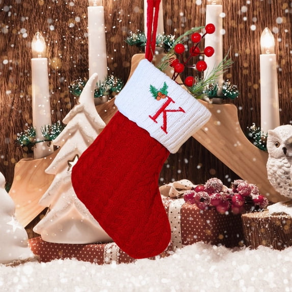 Uutvery 8 Inch Red Knit Christmas Stockings,Personalized Embroidered Letter Christmas Stocking,Monogram Christmas Stocking for Famliy Holiday and Xmas Tree Fireplace Hanging Gifts DIY Decor