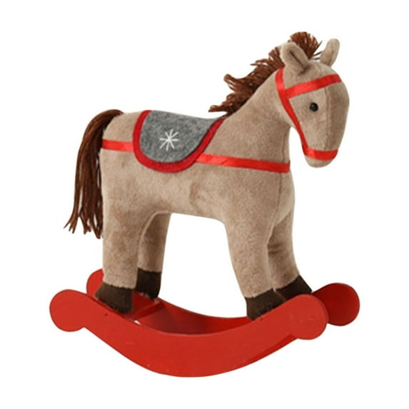 Uutvery Adorable Christmas Wooden Rocking Horse Handmade Gift Indoor Sculpture Winter Desktop Decoration