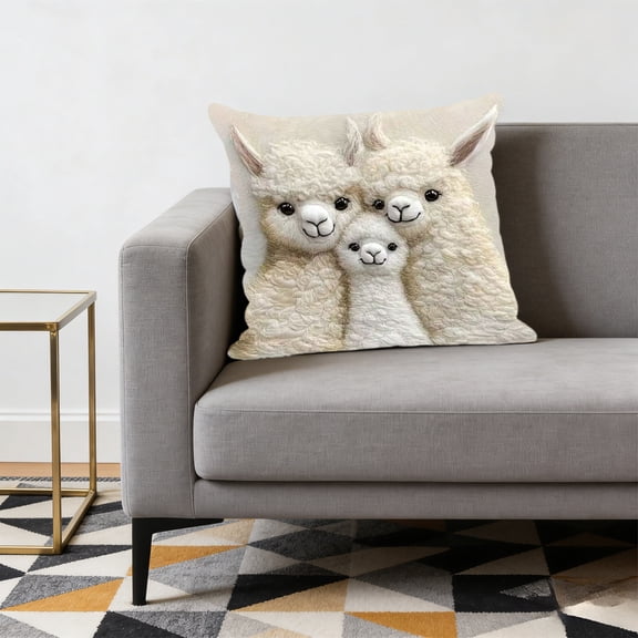 Uutvery Animals Series Faux Embroidery Pillow Cover, Textured 2D Print Cushion Case with Alpacas Foxes, Polyester Decorative Throw Pillow, for Sofa Living Room Decor