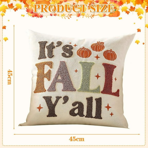 Uutvery Autumn Decorative Throw Pillow Cover, 18x18 Inch Embroidery Velvet with Maple Leaves and Pumpkin, Fall Harvest Decor for Sofa Garden Living Room Bedroom