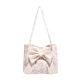 thumbnail image 1 of Uutvery Bowknot Canvas Shoulder Bag for Women, Polyester Tote with Decorative Bow, White Black Pink Versatile Bag, Daily Use and Travel Handbag, 1 of 6