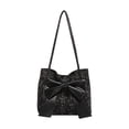 thumbnail image 1 of Uutvery Bowknot Canvas Shoulder Bag for Women, Polyester Tote with Decorative Bow, White Black Pink Versatile Bag, Daily Use and Travel Handbag, 1 of 6