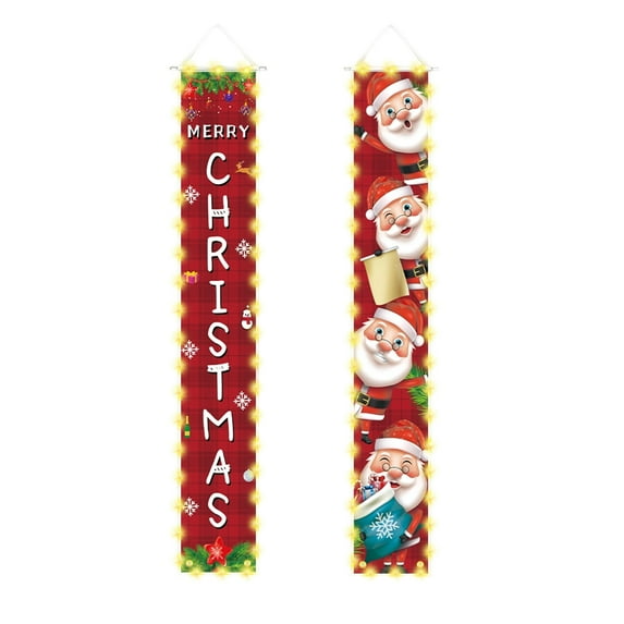 Uutvery Christmas Couplet Door Curtain with Lights, 12x71 Inch Lighting Style Decoration with Traditional Design,Xmas Door Cover Decoration for Holiday Party Decor