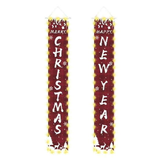Uutvery Christmas Couplet Door Curtain with Lights, 12x71 Inch Lighting Style Decoration with Traditional Design,Xmas Door Cover Decoration for Holiday Party Decor