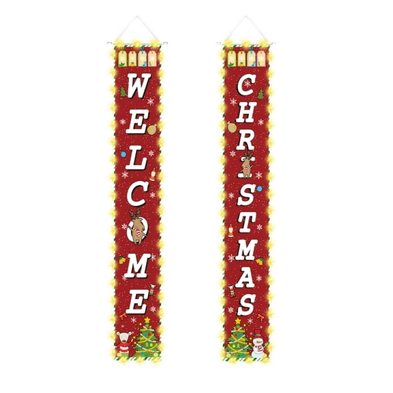 Uutvery Christmas Couplet Door Curtain with LED Lights, 12x71 Inch Illuminated Holiday Decoration for Party and Home Festive Atmosphere