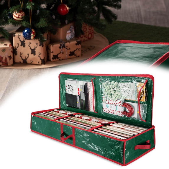 Uutvery Christmas Decoration Storage Bag,Daily Necessities Storage Bag,Wrapping Paper Storage Container,Underbed Gift Wrap Organizer,Multifunctional Organizing Bag for Holiday 40.5*14*6 In