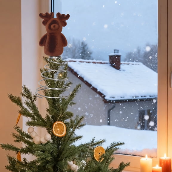 Uutvery Christmas Deer Tree Toppers, Iron Reindeer Ornaments for Holiday Decorations, Scandinavian Style Christmas Decor, 9.2 inches Tree Topper Ornaments