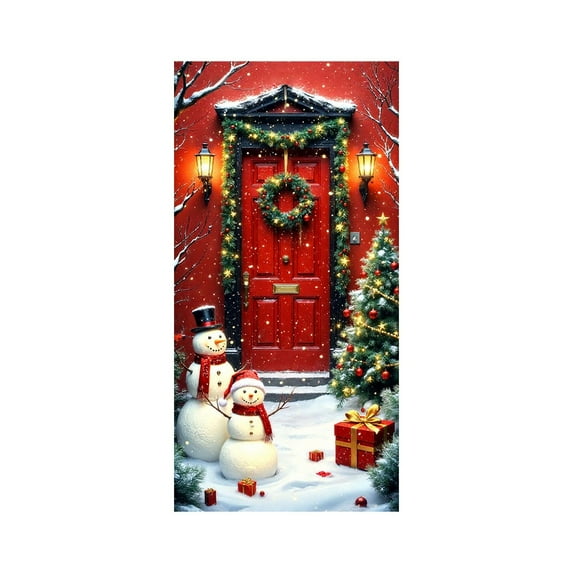 Uutvery Christmas Door Cover with Santa Claus Design, 35x72 Inch Polyester Fabric for Indoor Outdoor Decoration, Holiday Party Home Office Decor Photography