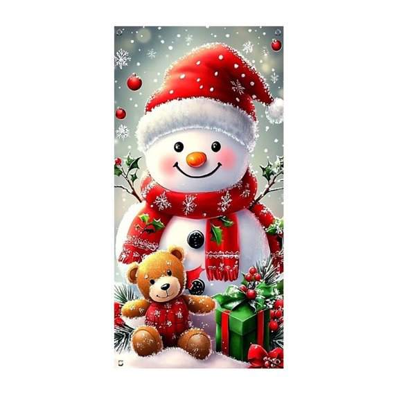 Uutvery Christmas Door Cover with Santa Claus Snowman Reindeer Design, 35x71 Inch High-End Polyester Material, Seasonal Home Office Decor Indoor Outdoor