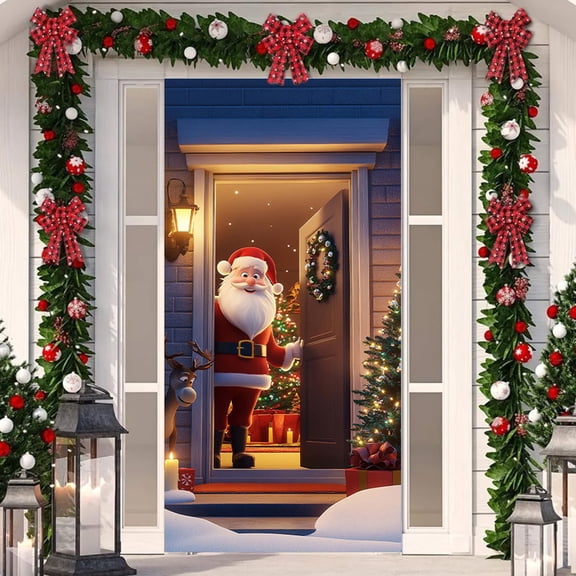 Uutvery Christmas Door and Wall Decoration, Festive Holiday Door Cover for Home Party, Seasonal Display Banner for Xmas, Front Door Hanging Decor for Indoor Outdoor, 35.43x70.87 inches