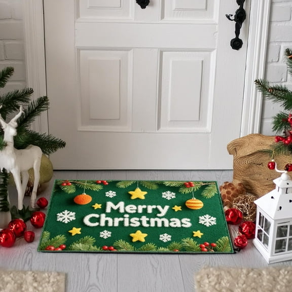 Uutvery Christmas Floor Mat Crystal Velvet Household Kitchen Wear Bathroom Waterproof And Foot Mat Home Decoration Absorbent Nonslip 23.62x15.74 Inch